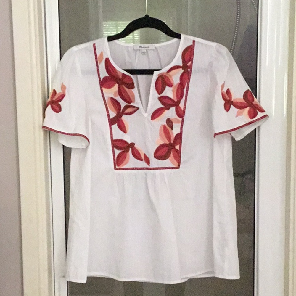 MADEWELL cotton blouse with embroidered flowers.